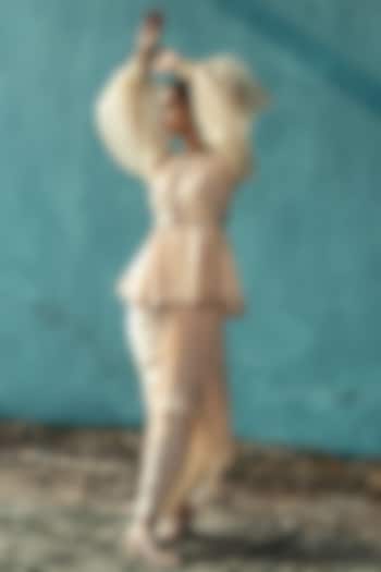 Ivory Silk Satin Draped Skirt Set by Kyross