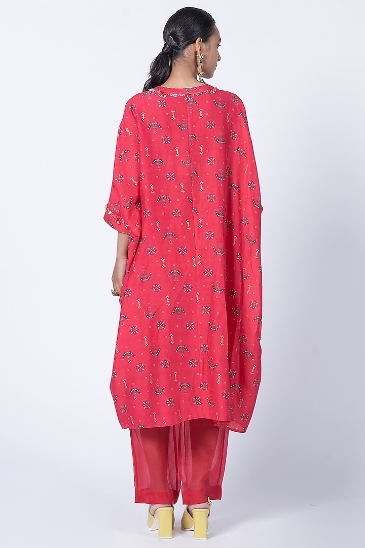 Red Silk Chanderi & Organza Sheer Pant Set by Kyross at Pernia's Pop Up Shop
