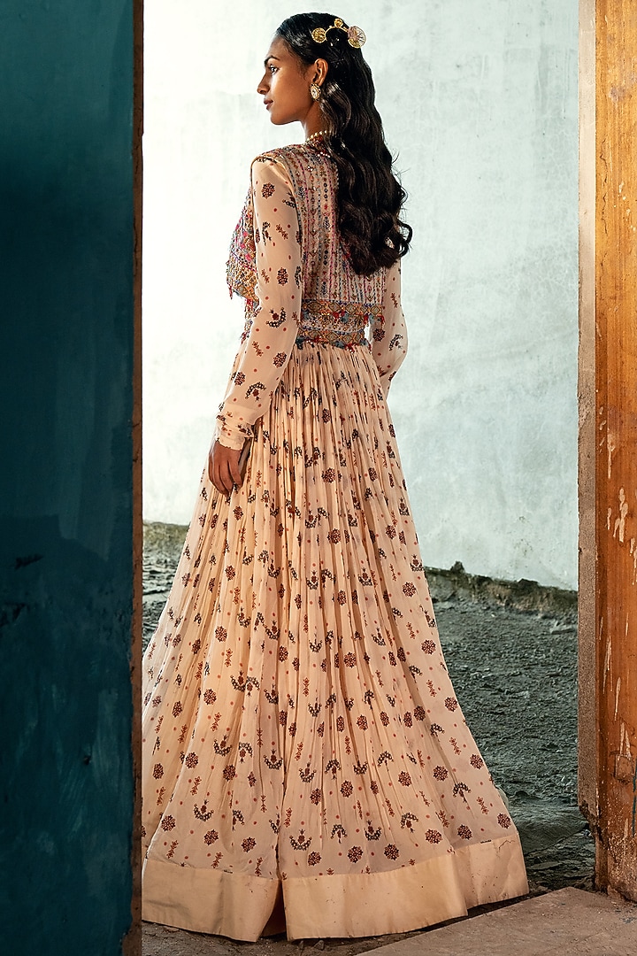 Ivory Georgette Embroidered Wedding Anarkali With Gilet by Kyross at Pernia's Pop Up Shop