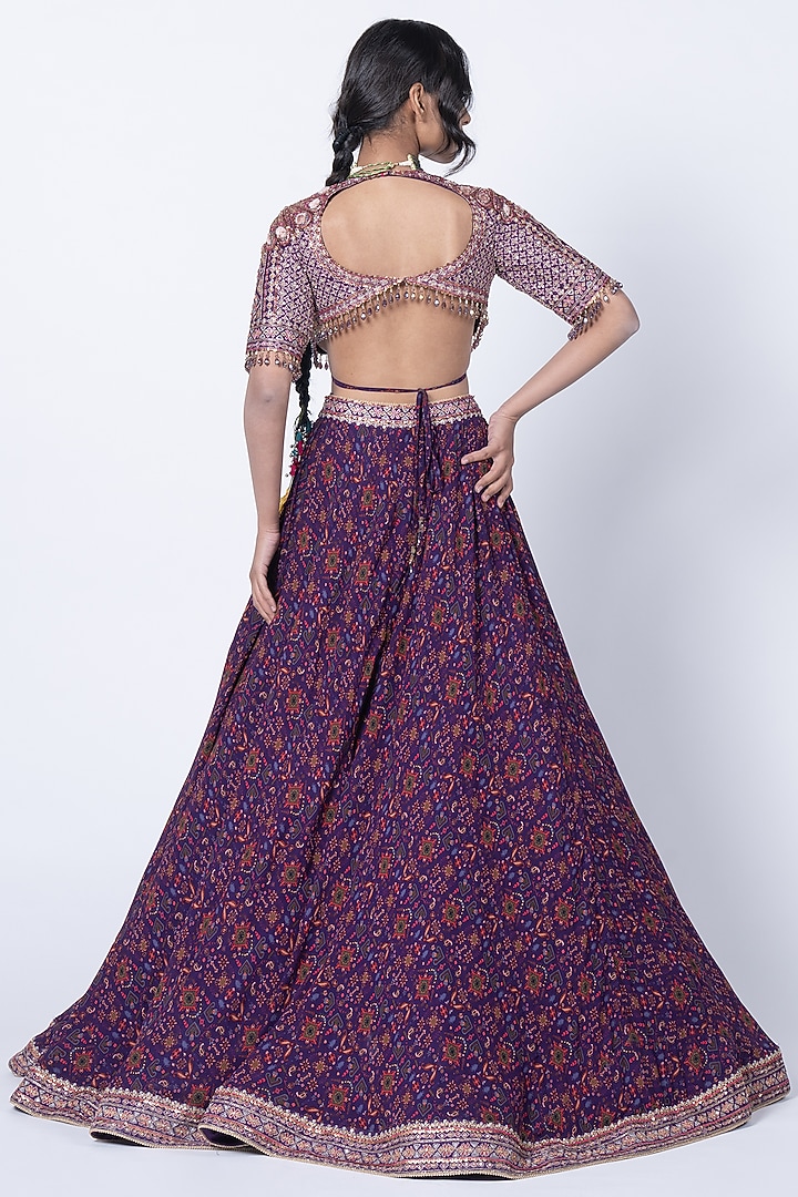 Purple Georgette Jaal Printed Wedding Lehenga Set by Kyross at Pernia's Pop Up Shop