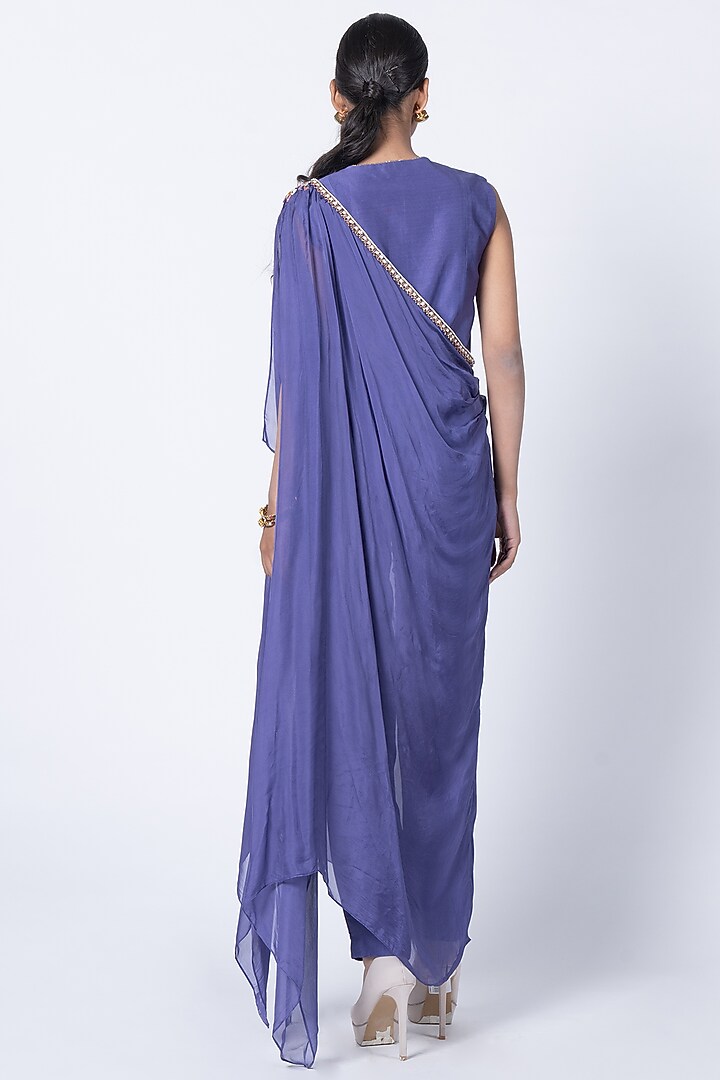 Purple Silk Chanderi Embroidered Co-Ord Set by Kyross at Pernia's Pop Up Shop