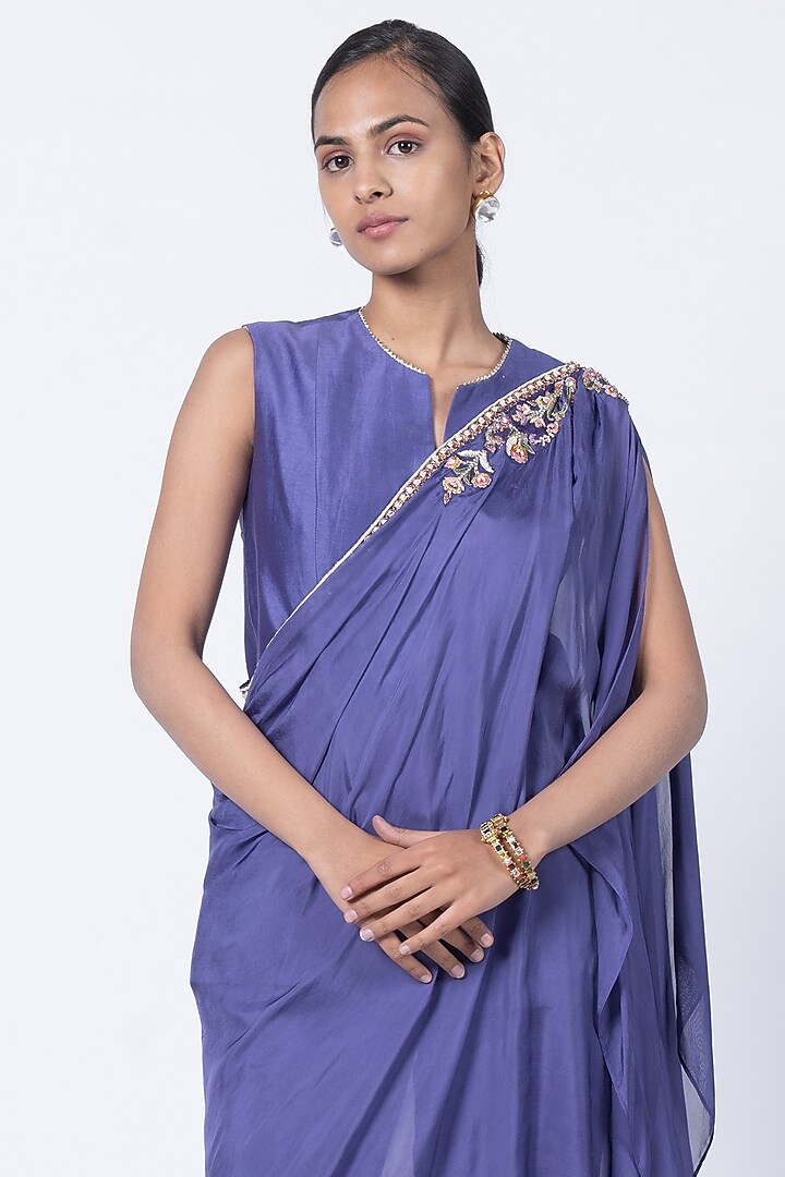 Purple Silk Chanderi Embroidered Co-Ord Set by Kyross at Pernia's Pop Up Shop