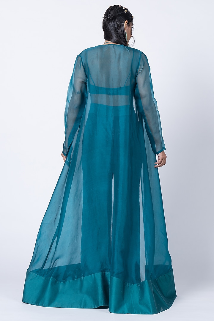 Teal Silk Sheer Cape Set by Kyross at Pernia's Pop Up Shop