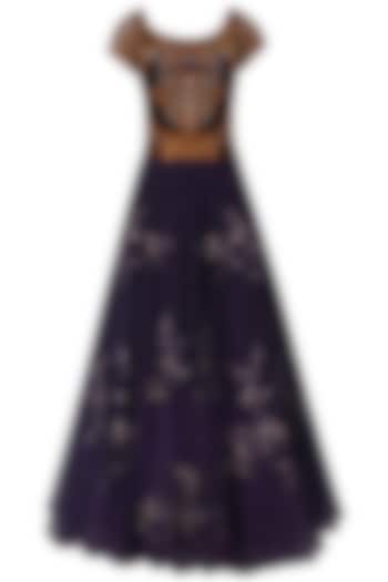 Charcoal grey thread embroidered flared gown available only at Pernia's Pop Up Shop.