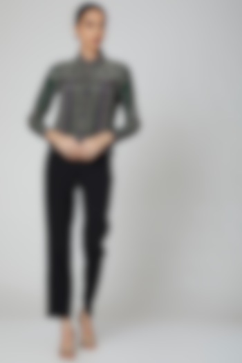 Forest Green & Violet Blue Printed Jacket by Kartikeya at Pernia's Pop Up Shop