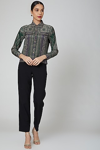 Forest Green & Violet Blue Printed Jacket by Kartikeya