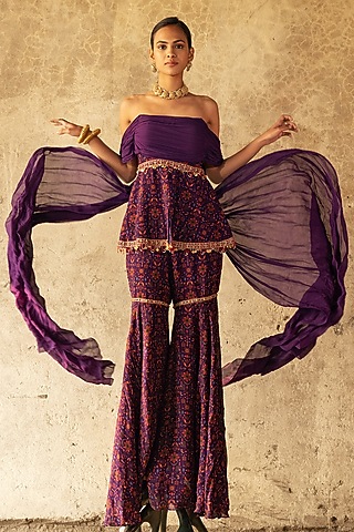 Purple Georgette Gharara Set by Kyross