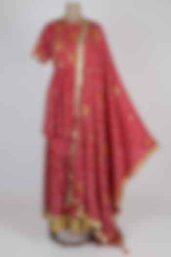 Pink Silk Sharara Set by Kunza