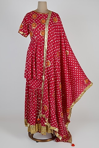 Pink Silk Sharara Set by Kunza