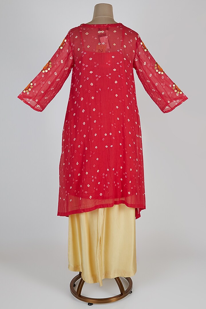 Coral Red Embroidered Kurta With Pants by Kunza at Pernia's Pop Up Shop