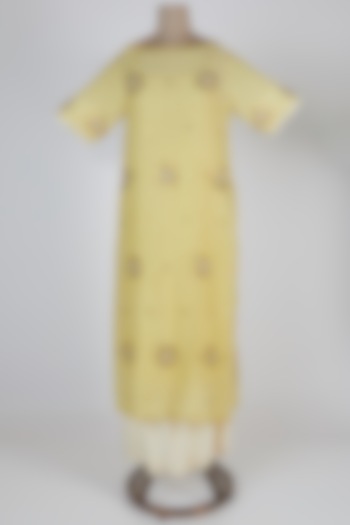 Lemon Yellow Embroidered Kurta With Pants by Kunza