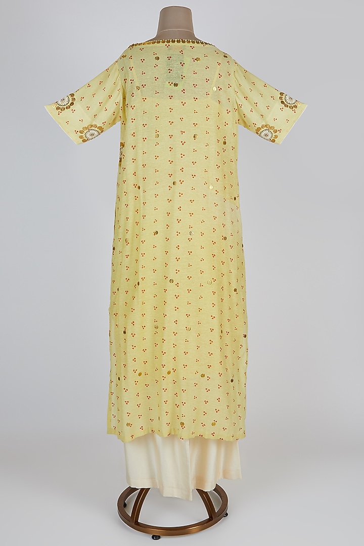 Lemon Yellow Embroidered Kurta With Pants by Kunza at Pernia's Pop Up Shop