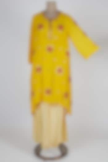 Yellow Embroidered Kurta With Pants by Kunza