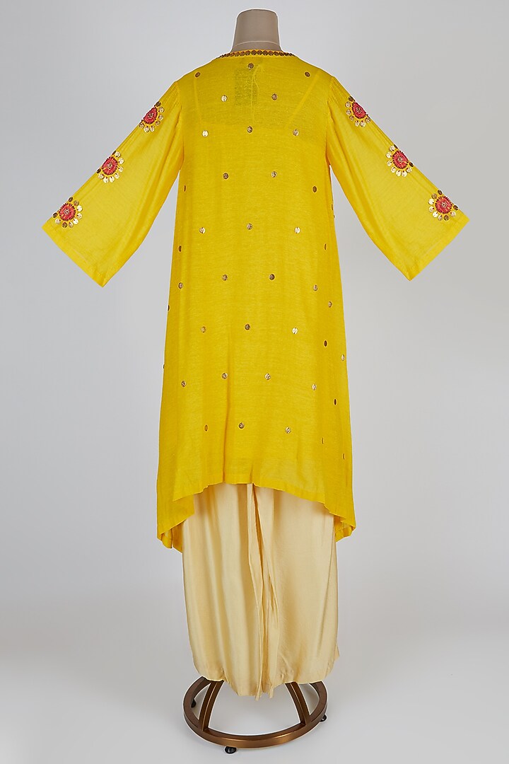 Yellow Embroidered Kurta With Pants by Kunza at Pernia's Pop Up Shop