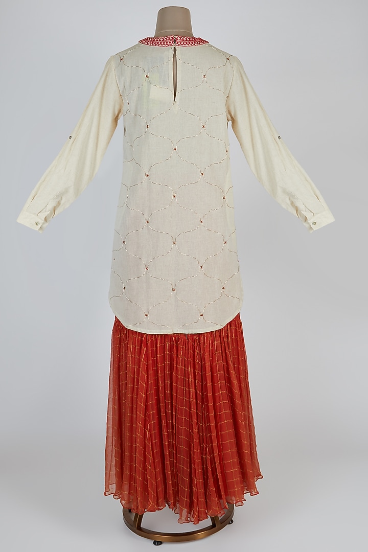Ivory & Red Party Wear Sharara Set by Kunza at Pernia's Pop Up Shop