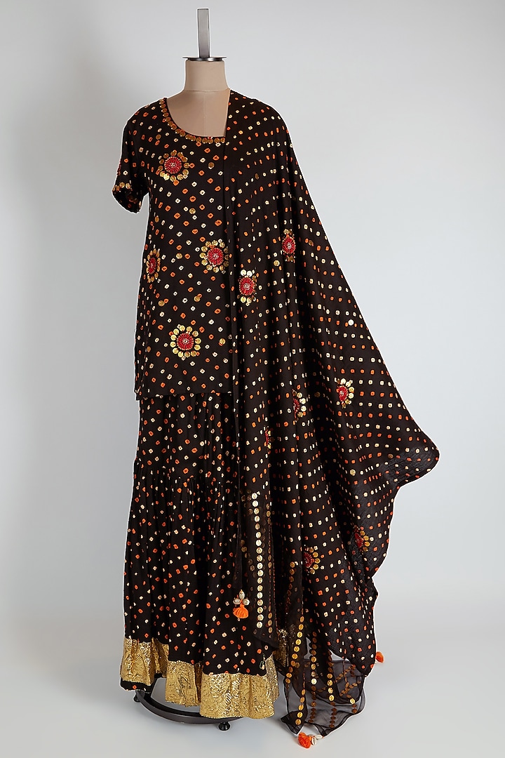 Brown Embroidered & Printed Kurta Set by Kunza at Pernia's Pop Up Shop