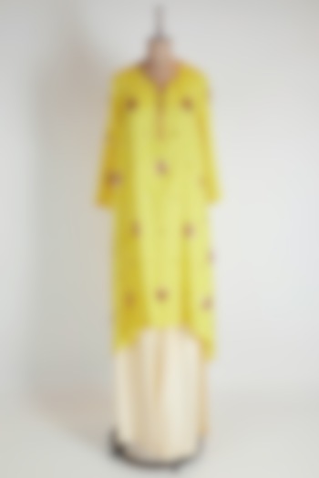 Yellow Embroidered Kurta With Bottoms by Kunza at Pernia's Pop Up Shop