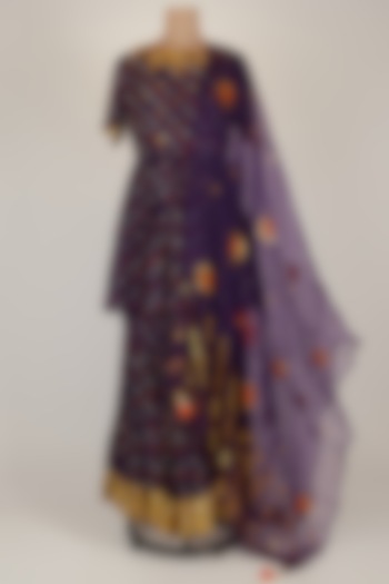 Purple Embroidered Sharara Set by Kunza at Pernia's Pop Up Shop