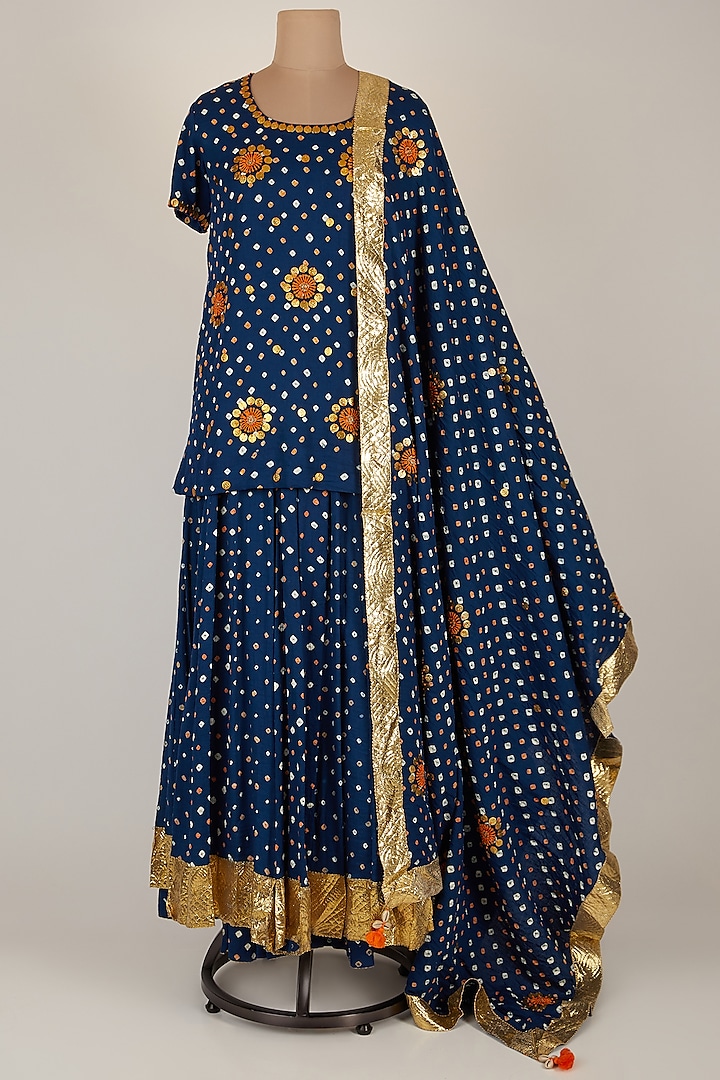 Blue Embroidered & Printed Kurta Set by Kunza