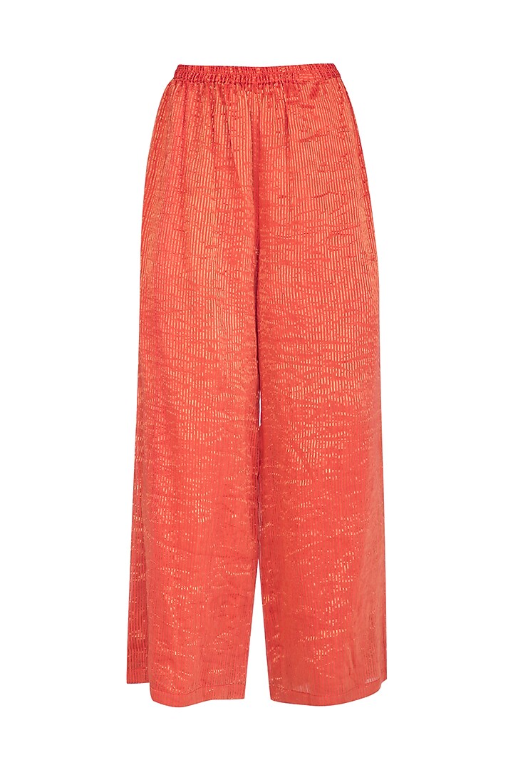 Coral Pink Embroidered Kurta With Palazzo Pants by Kunza at Pernia's Pop Up Shop