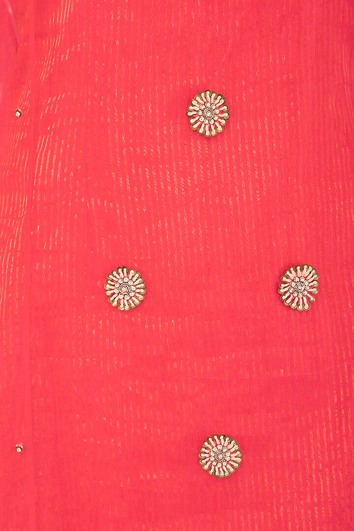 Coral Pink Embroidered Kurta With Palazzo Pants by Kunza at Pernia's Pop Up Shop