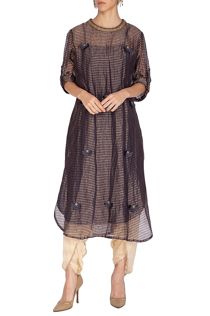 Charcoal Embroidered Kurta With Dhoti Pants by Kunza at Pernia's Pop Up Shop