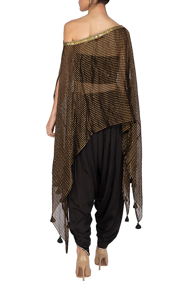 Black Embroidered Cape With Bustier & Dhoti Pants by Kunza at Pernia's Pop Up Shop