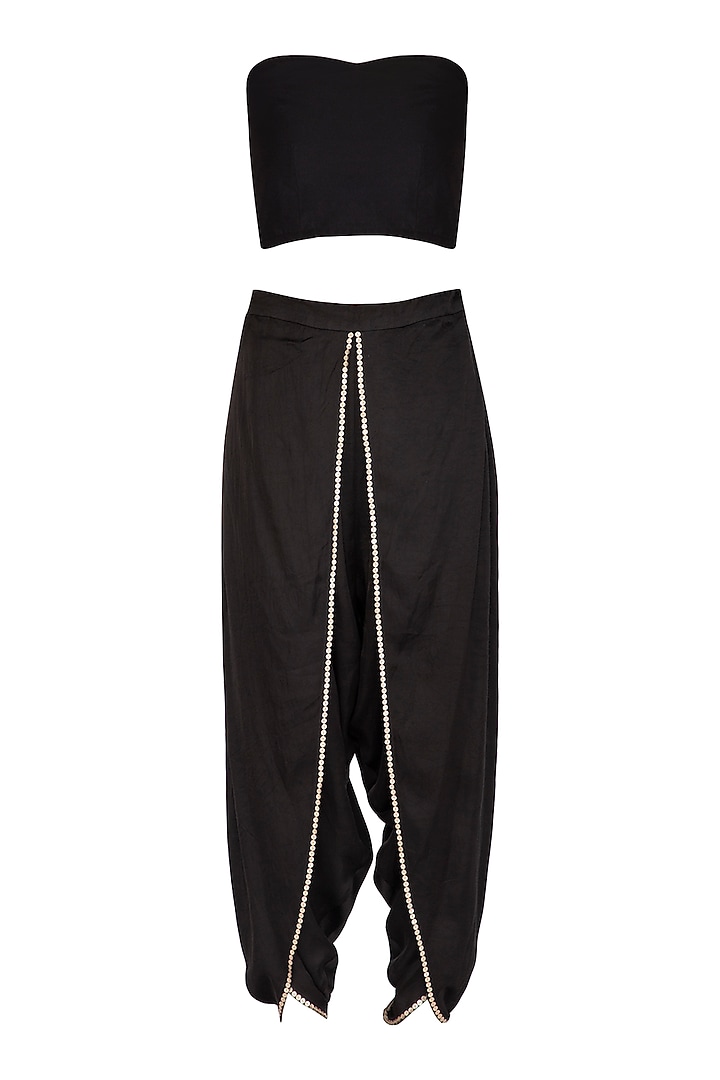 Black Embroidered Cape With Bustier & Dhoti Pants by Kunza at Pernia's Pop Up Shop