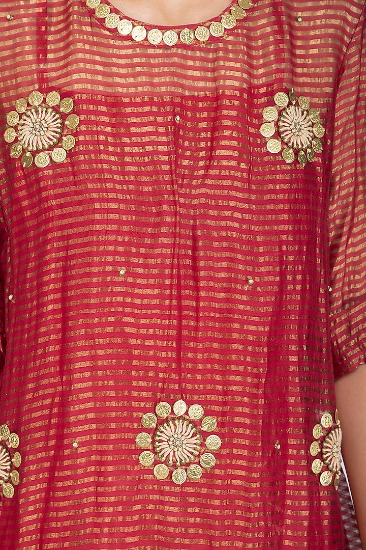 Pink Embroidered Long Kurta With Golden Dhoti Pants by Kunza at Pernia's Pop Up Shop