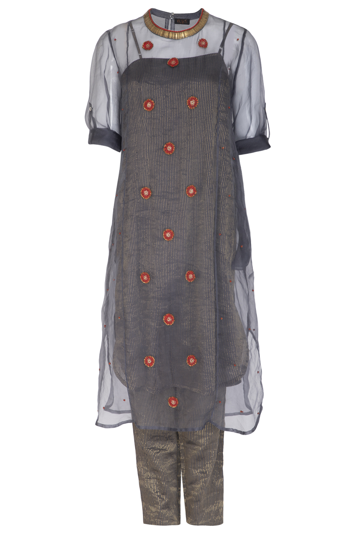 Charcoal Embroidered Kurta With Cigarette Pants by Kunza at Pernia's Pop Up Shop