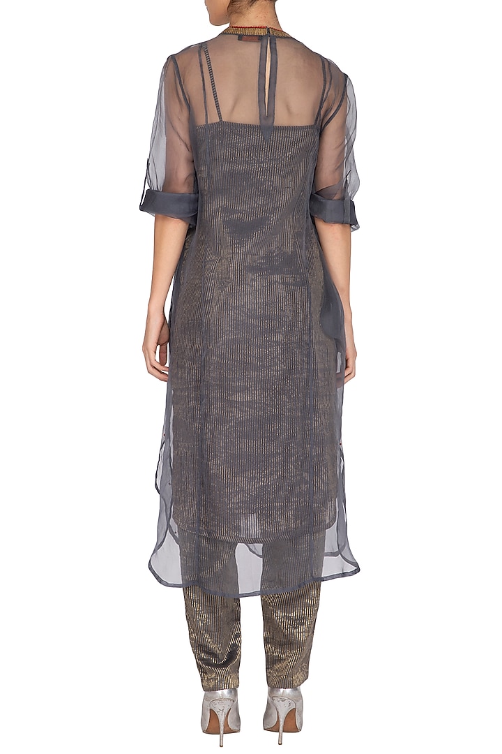 Charcoal Embroidered Kurta With Cigarette Pants by Kunza at Pernia's Pop Up Shop