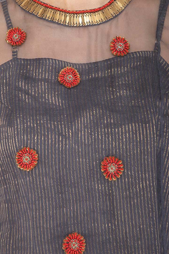 Charcoal Embroidered Kurta With Cigarette Pants by Kunza at Pernia's Pop Up Shop