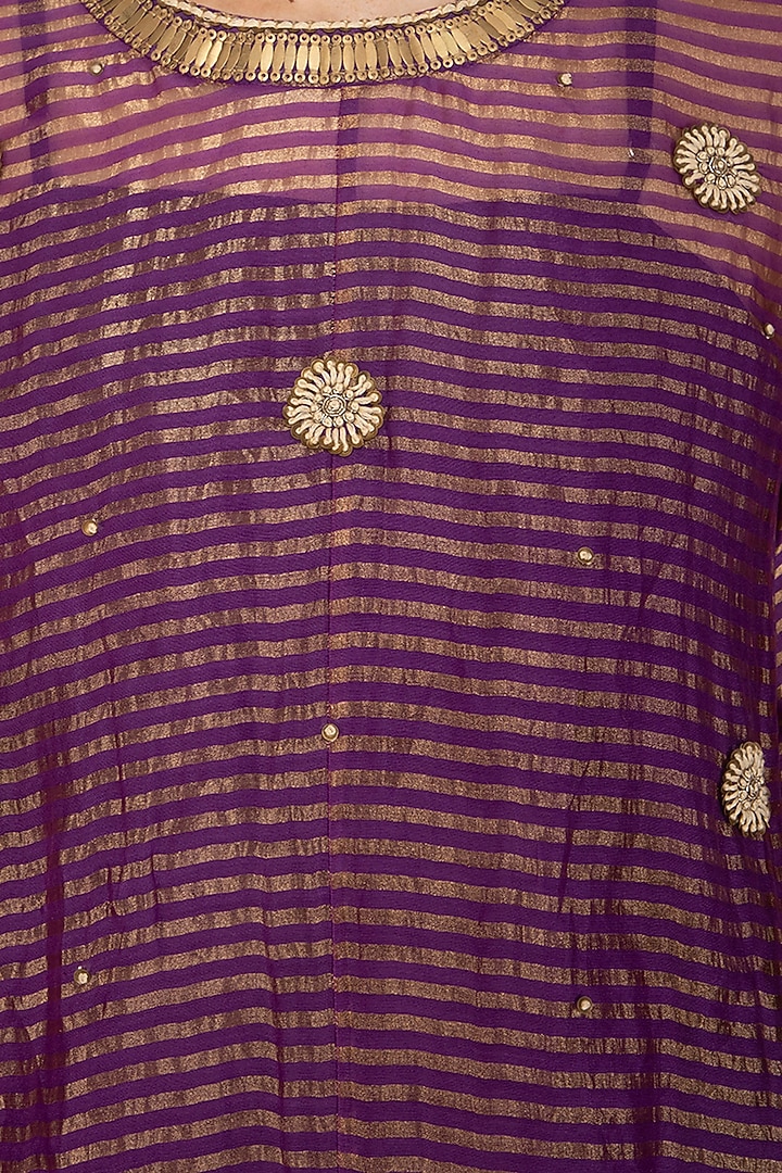 Purple Embroidered Asymmetric Tunic With Gold Dhoti Pants by Kunza at Pernia's Pop Up Shop