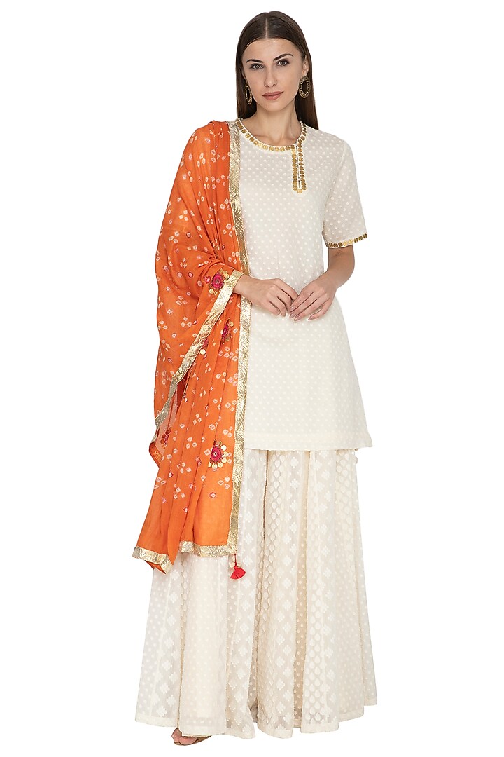 Ivory Hand Embroidered Kurta Set by Kunza at Pernia's Pop Up Shop