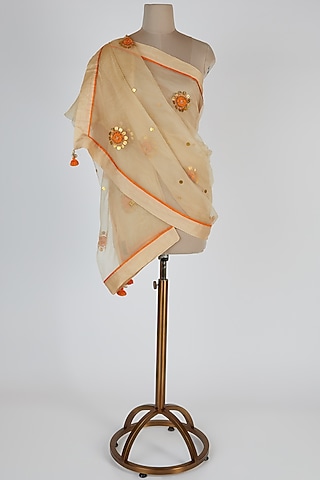 Cream Embroidered Dupatta by Kunza