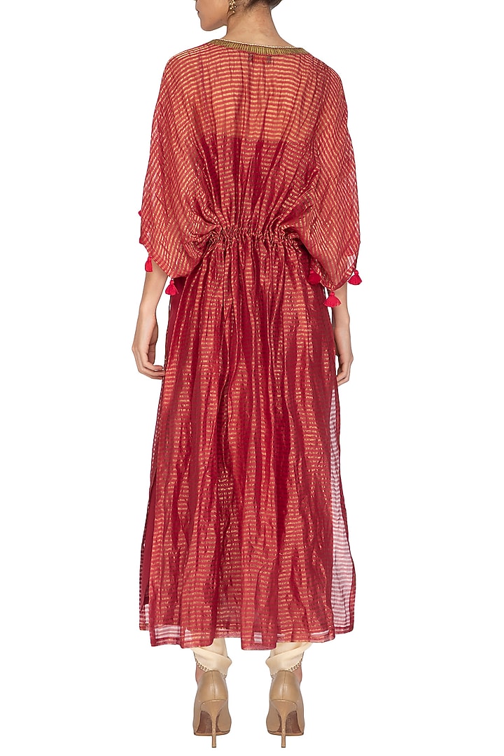 Pink Embroidered Kaftan With Golden Dhoti Pants by Kunza at Pernia's Pop Up Shop