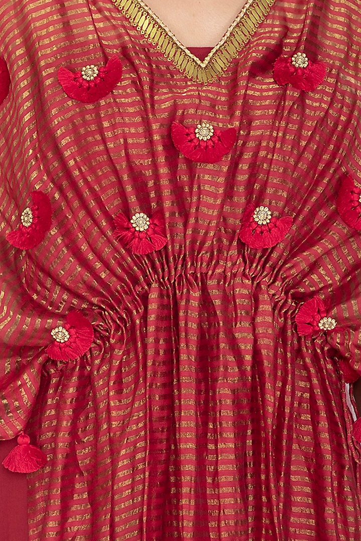 Pink Embroidered Kaftan With Golden Dhoti Pants by Kunza at Pernia's Pop Up Shop
