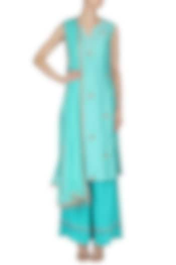 Ice blue embroidered kurta and palazzo pants set available only at Pernia's Pop Up Shop.