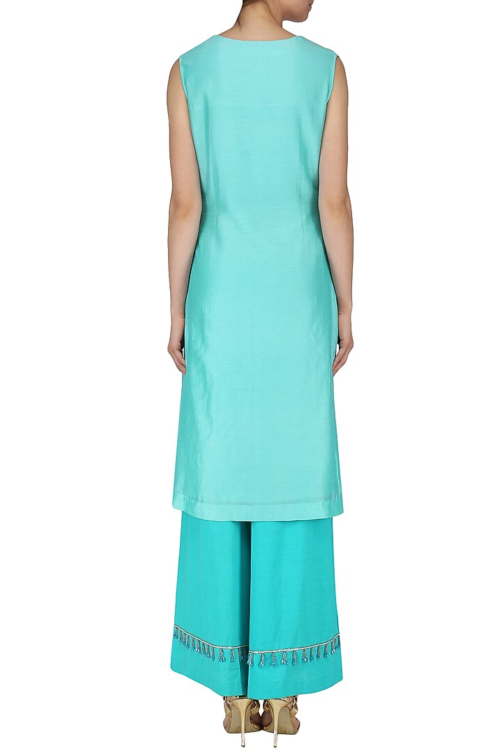 Ice blue embroidered kurta and palazzo pants set available only at Pernia's Pop Up Shop.