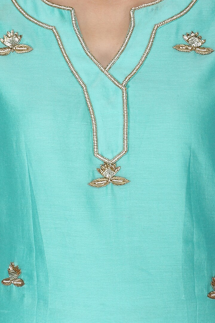 Ice blue embroidered kurta and palazzo pants set available only at Pernia's Pop Up Shop.