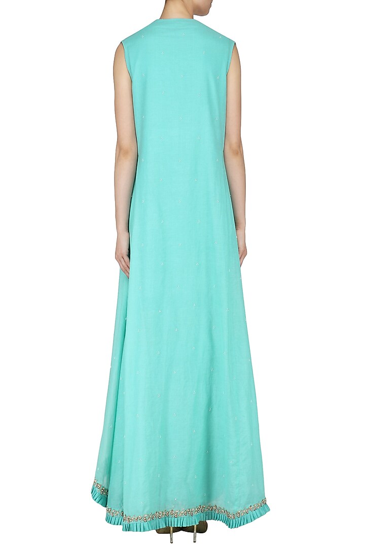 Ice blue embroidered overlayer kurta and palazzo pants available only at Pernia's Pop Up Shop.