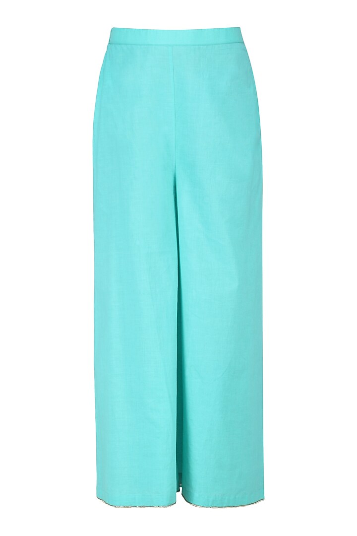 Ice blue embroidered overlayer kurta and palazzo pants available only at Pernia's Pop Up Shop.