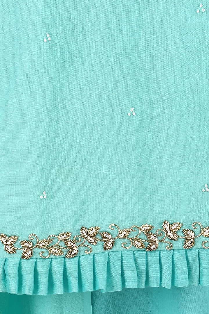 Ice blue embroidered overlayer kurta and palazzo pants available only at Pernia's Pop Up Shop.