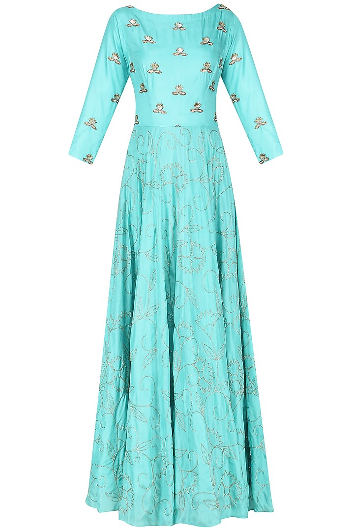 Ice blue embroidered anarkali set available only at Pernia's Pop Up Shop.