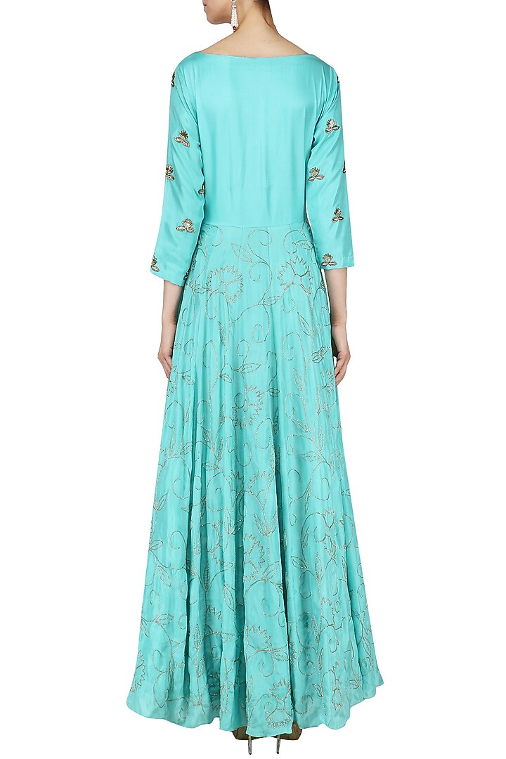 Ice blue embroidered anarkali set available only at Pernia's Pop Up Shop.