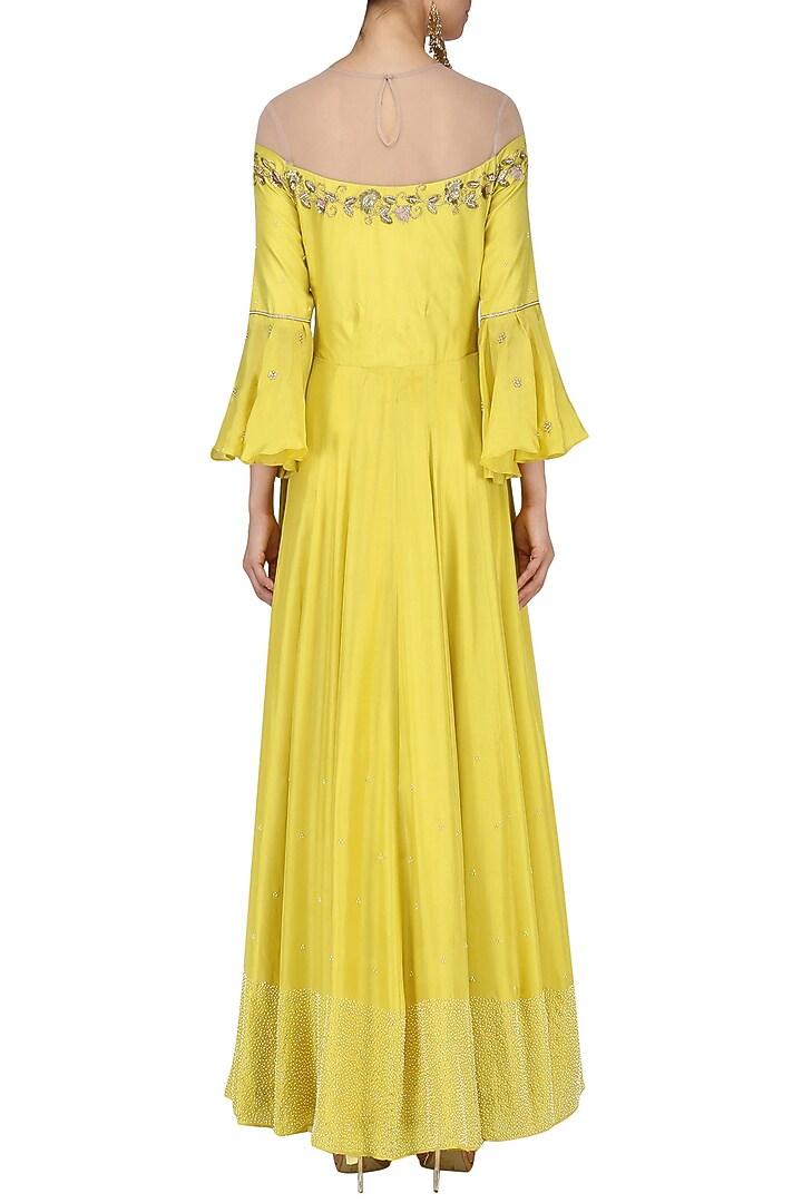 Yellow embroidered anarkali available only at Pernia's Pop Up Shop.