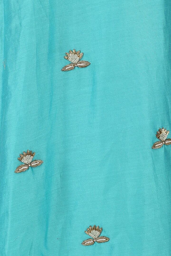 Blue embroidered overlayer peplum top with pants and cape set available only at Pernia's Pop Up Shop.