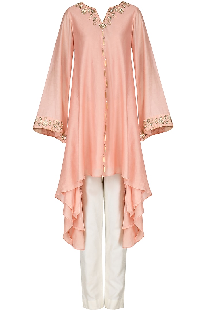 Blush pink embroidered tunic with palazzo pants available only at Pernia's Pop Up Shop.