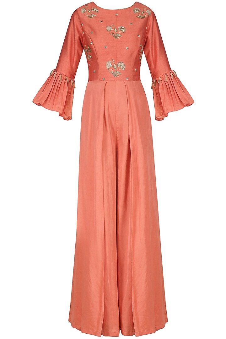 Carrot red embroidered jumpsuit available only at Pernia's Pop Up Shop.