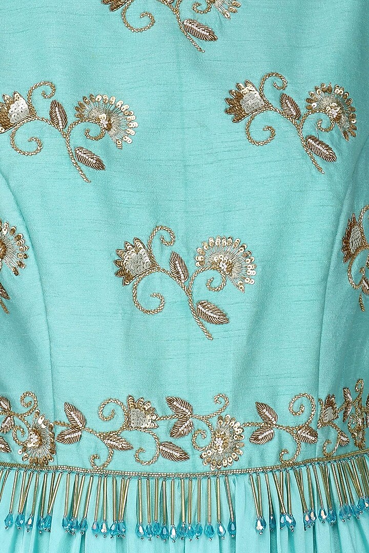 Ice blue embroidered jumpsuit available only at Pernia's Pop Up Shop.